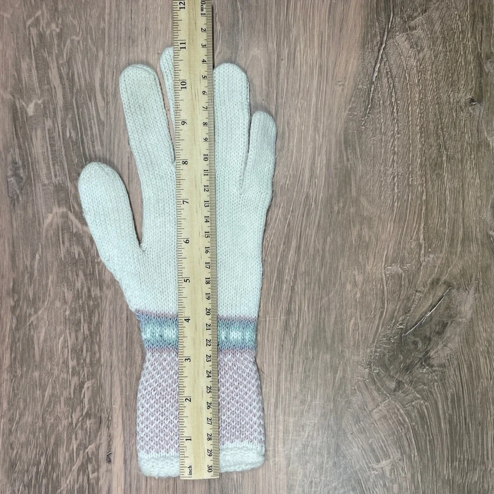 Vintage Hansen Womens Knit Beanie Hat and Gloves‎ Set Fair Isle White Pink Blue